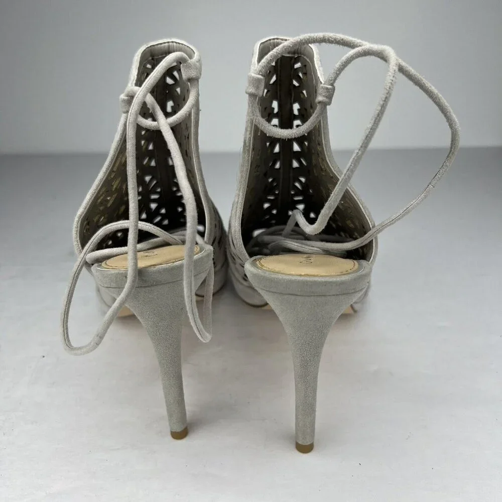 Gianni Bini Newbuck Soft Gray Suede Leather Cut-Out Heels Womens Size 7 - Picture 4 of 9